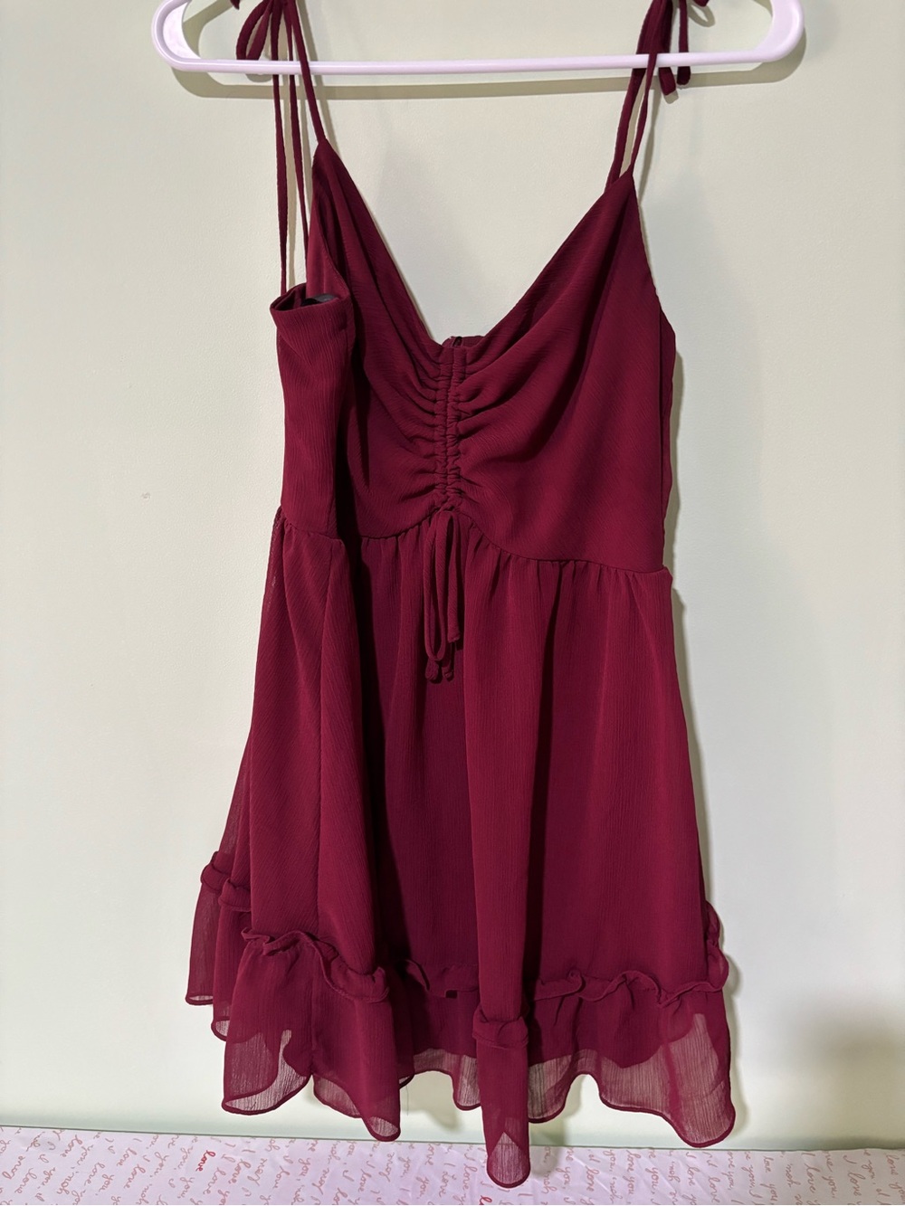 B. Darlin Burgundy Ruffle Spaghetti Strap Dress